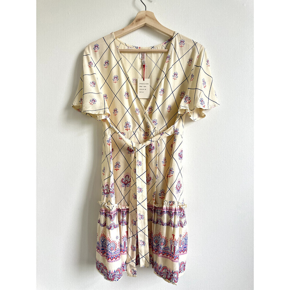 Raga Boho Faux Wrap belted Dress. $90 size M, NWT V neck